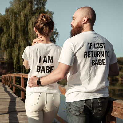 BigProStore If Lost Return To Babe And I Am Babe Matching Couple T-Shirts Mens Womens Couple Shirts White BPS08162315