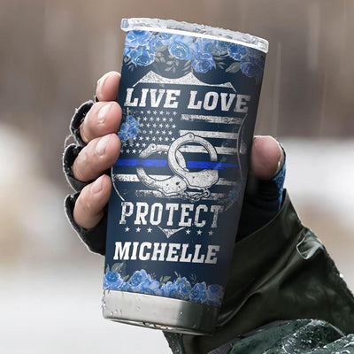 BigProStore Personalized Cop Coffee Tumbler Police Live Love Protect Custom Iced Coffee Tumbler Double Wall Cup 20 Oz 20 oz Personalized Police Tumbler Cup