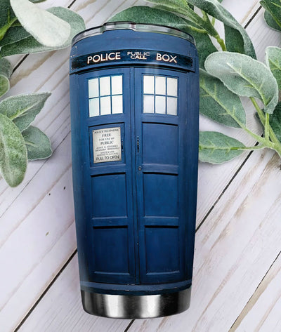 BigProStore Personalized Police Tumbler Cups Police Box Custom Iced Coffee Tumbler Double Walled Vacuum Insulated Cup 20 Oz 20 oz Personalized Police Tumbler Cup