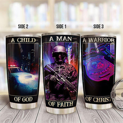 BigProStore Personalized Law Enforcement Stainless Steel Tumbler Police A Child Of God Custom Iced Coffee Tumbler Double Walled Vacuum Insulated Cup 20 Oz 20 oz Personalized Police Tumbler Cup