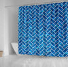 BigProStore Shower Curtain Decor Brick White Marble Amp Deep Blue Wat Shower Curtain Bathroom Decor Herringbone Shower Curtain / Small (165x180cm | 65x72in) Herringbone Shower Curtain