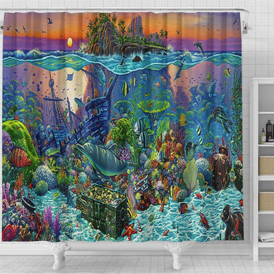 BigProStore Dolphin Bathroom Decor Coral Reef Island Wil Shower Curtain Liner Dolphin Shower Curtain / Small (165x180cm | 65x72in) Dolphin Shower Curtain
