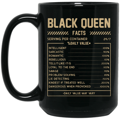 BigProStore Black Queen Facts African American Afro Girl Melanin Women Coffee Mug BM15OZ 15 oz. Black Mug / Black / One Size Coffee Mug