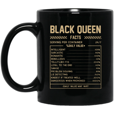BigProStore Black Queen Facts African American Afro Girl Melanin Women Coffee Mug BM11OZ 11 oz. Black Mug / Black / One Size Coffee Mug