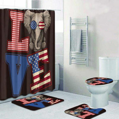 BigProStore Elephant Shower Curtain Love Elephant US Flag Design Bathroom Set 4pcs Wildlife Bathroom Decor BPS1284 Standard (180x180cm | 72x72in) Bathroom Sets