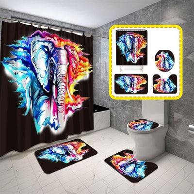 BigProStore Elephant Shower Curtain Water Color Elephant Bathroom Set 4pcs Wildlife Bathroom Decor BPS6113 Standard (180x180cm | 72x72in) Bathroom Sets