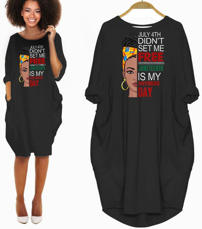BigProStore African American Dresses July 4th Didn't Set Me Free Juneteenth Is My Independence Day Pretty Black American Girl Long Sleeve Pocket Dress African Print Styles Black / S (4-6 US)(8 UK) Women Dress