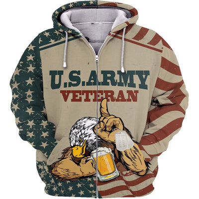 BigProStore Army Veteran Apparel U.S.Army Veteran Ego Beer USA Army Hoodie - Sweatshirt - Tshirt - Zip Hoodie Zip Hoodie / S