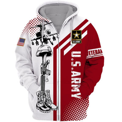 BigProStore Us Military Clothing U.S.Army White Red USA Army Hoodie - Sweatshirt - Tshirt - Zip Hoodie Zip Hoodie / S