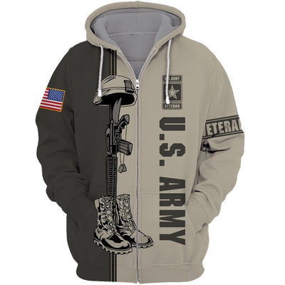 BigProStore Us Military Clothing U.S.Army Veteran Gray USA Army Hoodie - Sweatshirt - Tshirt - Zip Hoodie Zip Hoodie / S