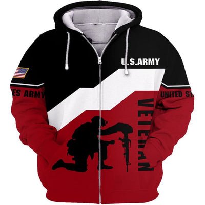 BigProStore Us Military Clothing United State Army Black Red USA Army Hoodie - Sweatshirt - Tshirt - Zip Hoodie Zip Hoodie / S