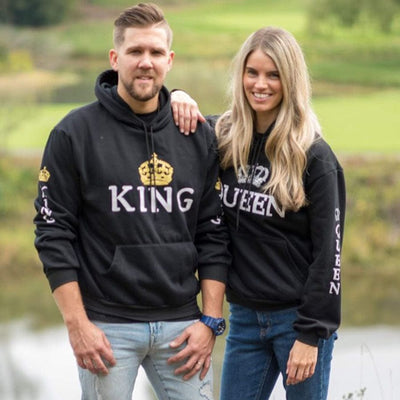 BigProStore King and Queen Matching Couple Hoodies Mens Womens Couple Hoodies Black BPS08162303
