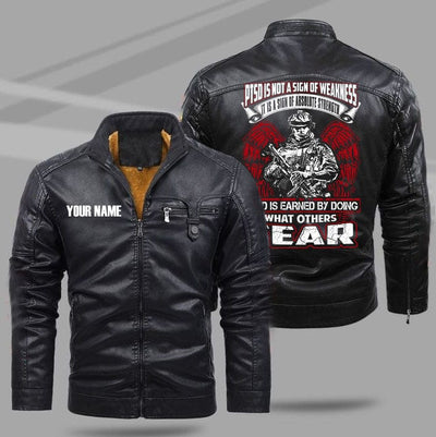 BigProStore Veteran Leather Jacket PTSD Is Not A Sign Of Weakness Proud Veteran Day Gifts M Leather Jacket