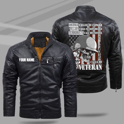 BigProStore Veteran Leather Jacket Trump Call Me US Veteran Funny Gift For Men Veterans Day Gifts M Leather Jacket