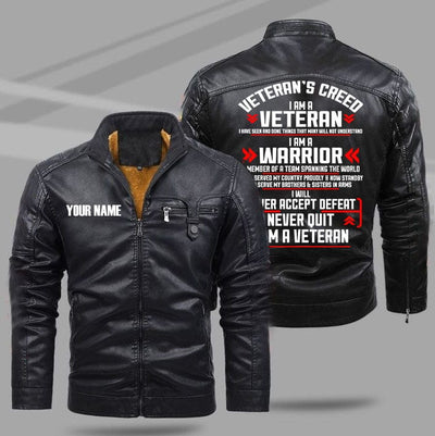 BigProStore Veteran's Creed Leather Jacket I Am A Warrior Veteran Men Gifts Idea M Leather Jacket