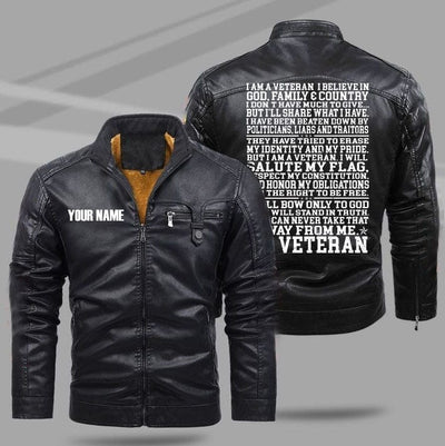 BigProStore Veterans Day Gifts I Am A Veteran I Believe In God Family And Country US Veteran Leather Jacket M Leather Jacket