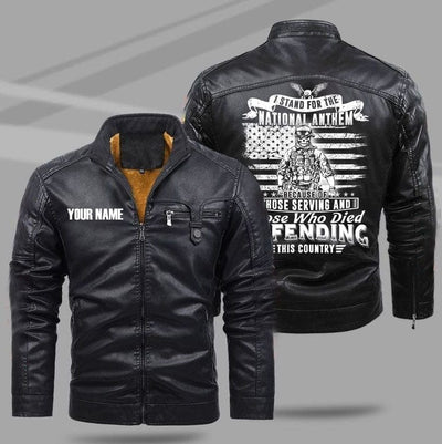 BigProStore Veterans Day Gifts I Stand For The National Anthem Veteran Leather Jacket M Leather Jacket