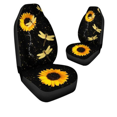 BigProStore Sunflower Car Seat Covers You Are My Sunshine Dragonflies Design Universal Car Seat Protector Set Of 2 Universal Fit (Set of 2 Car Seat Covers) Car Seat Covers