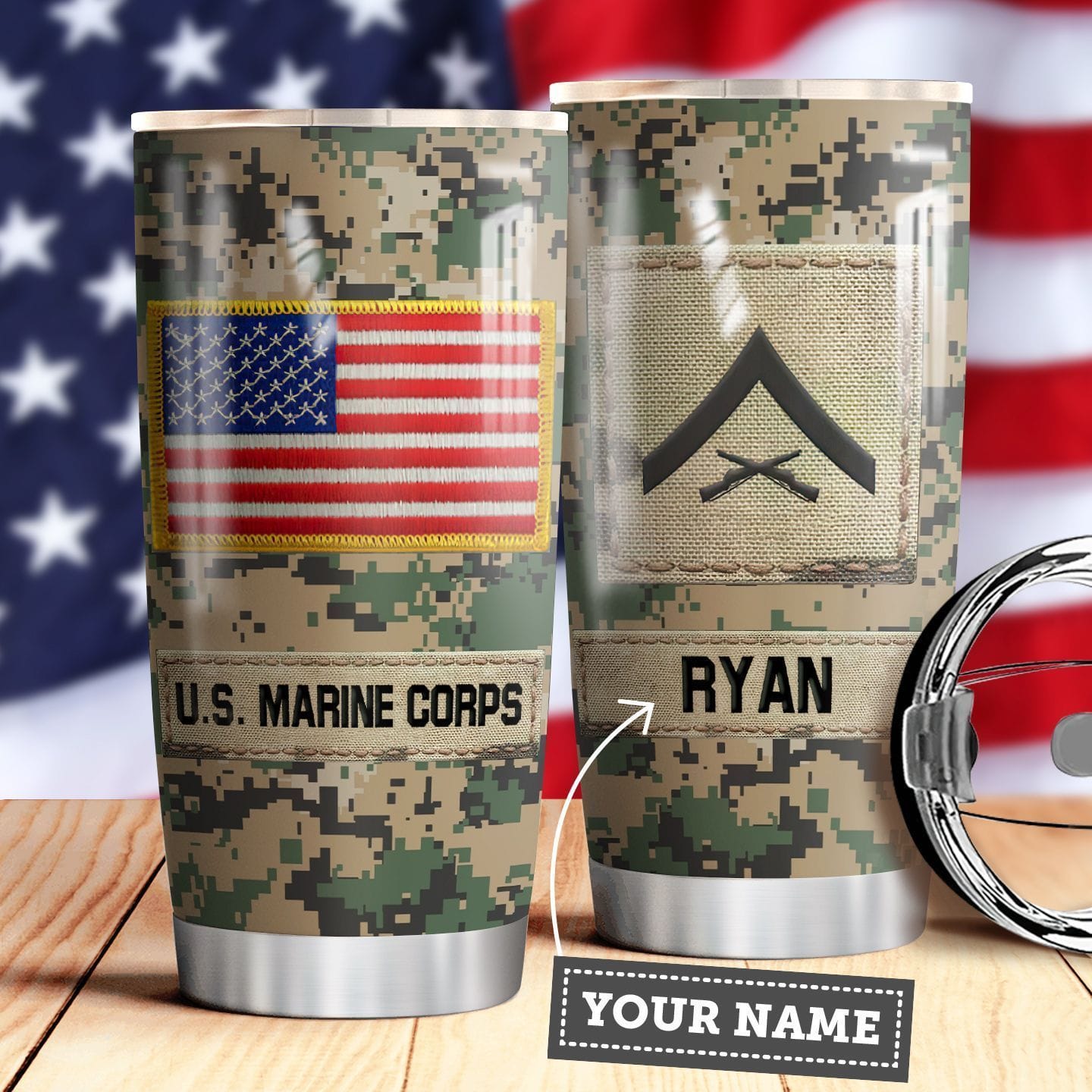 Marine Corps Stainless Steel Travel Mug - Stars & Stripes, The Flag Store