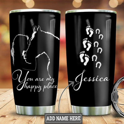 BigProStore Personalized Horse Tumbler Cup Horse Happy Place Custom Printed Tumblers Personalised Horse Gifts 20 oz Horse Tumbler
