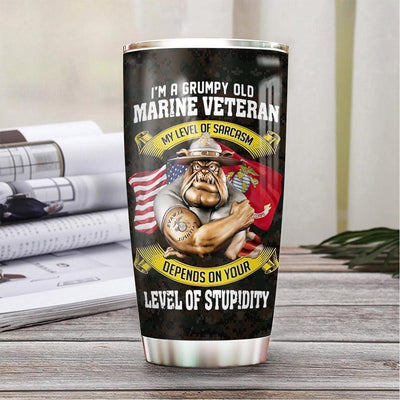 BigProStore Personalized USMC Tumbler I'm A Grumpy Old Marine Veteran Custom Name Marine Corps Stainless Steel Tumbler US Marnies Gift Ideas BPS91824 20 oz Stainless Steel Tumbler