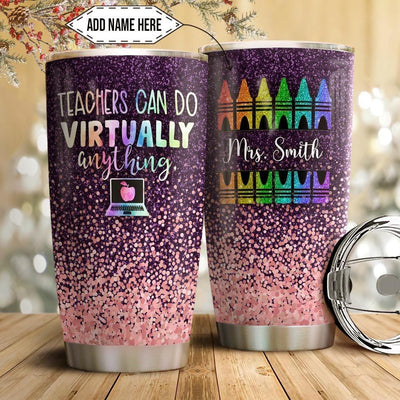 Andaz Press Personalized Teacher Appreciation Tumbler with Lid, Straw 20 oz Skinny Tumbler Colored Pencils Custom Name Insulated Tumbler for Women