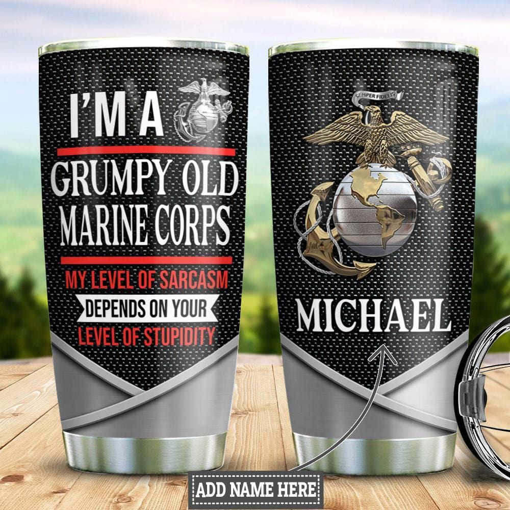Personalized USMC Tumbler I'm A Grumpy Old Marine Corps Custom