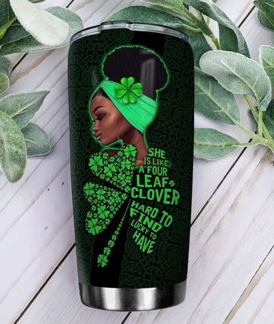 BigProStore Personalized Melanin Women Stainless Steel Tumbler Afro Woman In Four Leaf Clover Patrick Custom Insulated Tumbler Pro Black Gift Ideas 20 oz Stainless Steel Tumbler