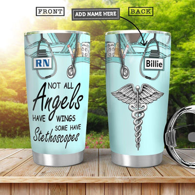 BigProStore Personalized Scrub Life Tumbler Ideas Not All Angels Have Wings Custom Printed Tumbler Double Wall Cup With Lid 20 Oz 20 oz Personalized Nurse Tumbler