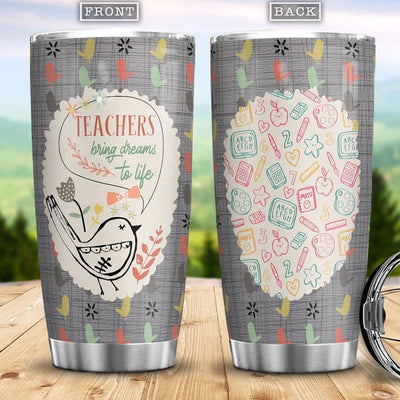 BigProStore Personalized Teacher Stainless Steel Tumbler Teacher From Dream To Life Custom Crayon Iced Coffee Tumbler Double Walled Vacuum Insulated Cup 20 Oz 20 oz Personalized Teacher Tumbler Cup