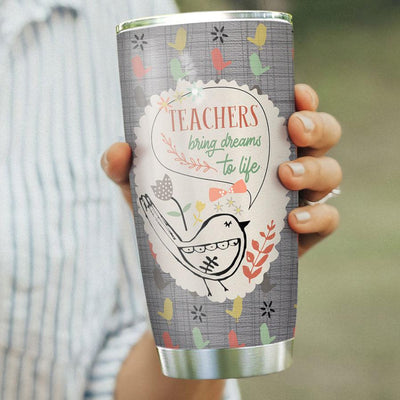 BigProStore Personalized Teacher Stainless Steel Tumbler Teacher From Dream To Life Custom Crayon Iced Coffee Tumbler Double Walled Vacuum Insulated Cup 20 Oz 20 oz Personalized Teacher Tumbler Cup