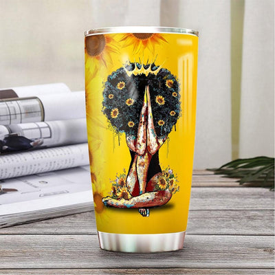 BigProStore Personalized African American Girl Coffee Tumbler She Who Kneels Before God Can Stand Before Anyone Custom Iced Coffee Cups Pro Black Gift Ideas 20 oz Stainless Steel Tumbler