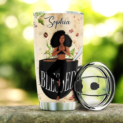 BigProStore Personalized Melanin Women Cups Black Woman Blessed Coffee Custom Glitter Tumblers Melanin Women Gift Ideas 20 oz Stainless Steel Tumbler