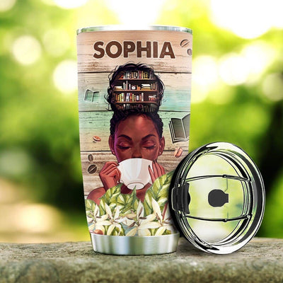 BigProStore Personalized Melanin Poppin Girl Coffee Tumbler Black Woman Book Coffee Custom Tumbler Cups Pro Black Gift Ideas 20 oz Stainless Steel Tumbler