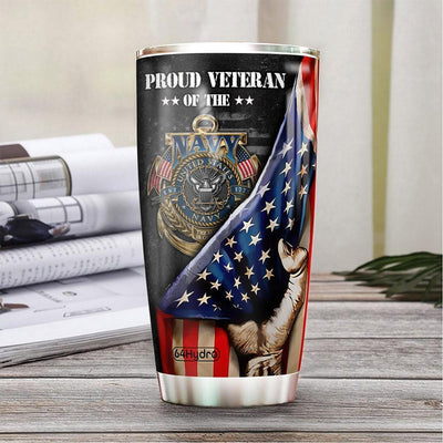 BigProStore Personalized Us Army Stainless Steel Tumbler Us Navy Proud Veteran Custom Iced Coffee Tumbler Double Wall Cup With Lid 20 Oz 20 oz Personalized Veteran Tumbler