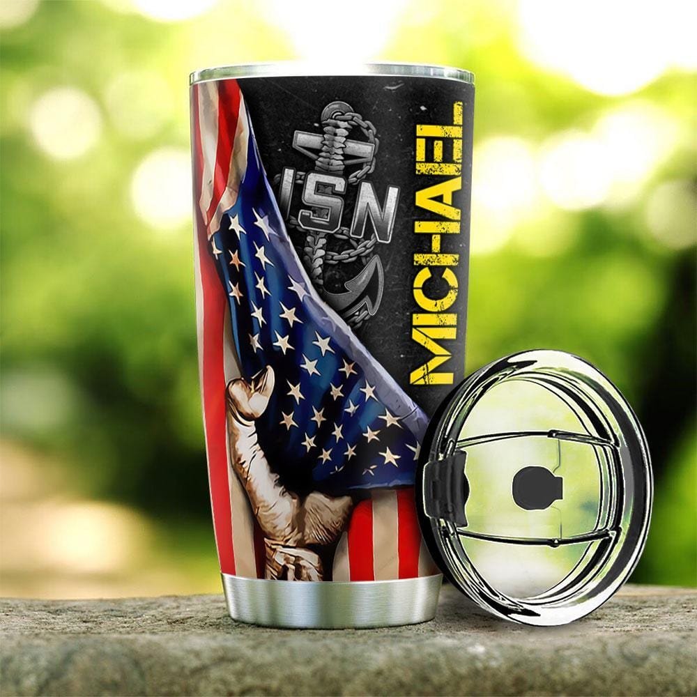  Military Gift Shop 20oz American Flag Tumbler, Double-Walled  Insulated Steel USA Coffee Mug with Lid, American Flag Gifts