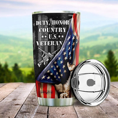 BigProStore Personalized Us Army Tumbler Cup Designs Duty Honor Country Veteran Custom Name Tumbler Double Wall Cup With Lid 20 Oz 20 oz Personalized Veteran Tumbler