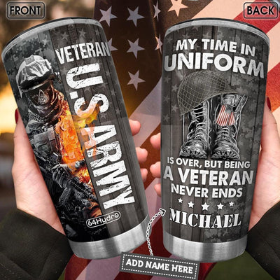 BigProStore Personalized Veteran Coffee Tumbler Skull In Uniform Us Army Veteran Custom Insulated Tumbler Double Wall Cup Stainless Steel 20 Oz 20 oz Personalized Veteran Tumbler
