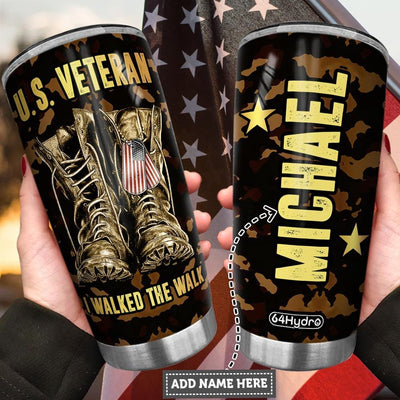 BigProStore Personalized Us Army Coffee Tumbler Us Army Veteran I Walked The Walk Custom Name Tumbler Double Wall Cup With Lid 20 Oz 20 oz Personalized Veteran Tumbler