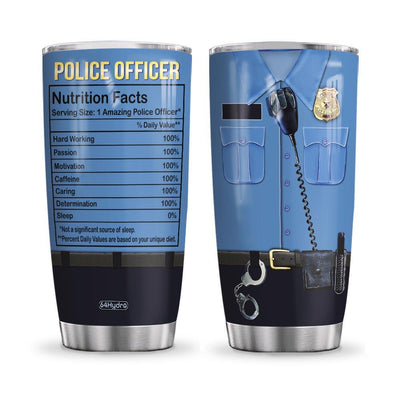 BigProStore Personalized Police Officer Tumbler Cups Police Officer Nutrition Facts Custom Iced Coffee Tumbler Double Wall Cup With Lid 20 Oz 20 oz Personalized Police Tumbler Cup
