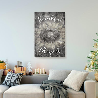 BigProStore Custom Canvas Art Thankful Blessed Sunflower Wood Christian Canvas Wall Art For Living Room 12" x 18" canvas