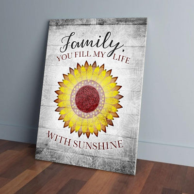 BigProStore Custom Canvas Family You Fill My Life With My Sunshine Sunflower Wood Frame Canvas Dorm Room Canvas 16" x 24" canvas