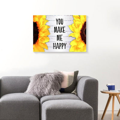 BigProStore Canvas Prints You Make Me Happy Big Sunflower Couples Wall Art Canvas Wall Art Designs 18" x 12" Canvas