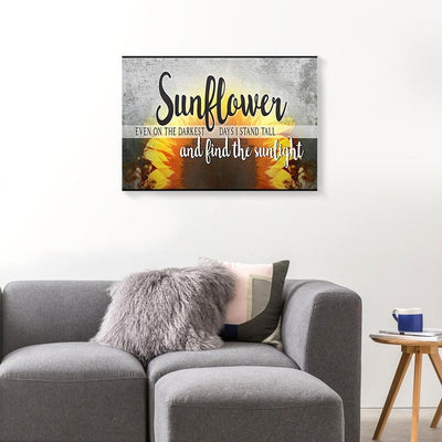 BigProStore Custom Canvas Art Sunflower Even On The Darkest Find The Sunlight Wood Christian Canvas Ready To Hang Canvas Wall Art 18" x 12" Canvas
