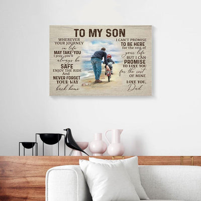 BigProStore Custom Canvas Prints To My Son Be Safe And Enjoy The Ride Dad & Son Canvas Ready To Hang Canvas Wall Art Decor 18" x 12" Canvas