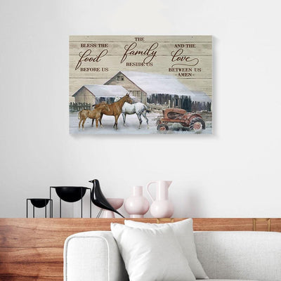 BigProStore Canvas Prints Bless The Food Before Us Farmhouse In Winter Horse Canvas Wall Art Home Decor 18" x 12" Canvas