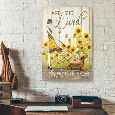BigProStore Canvas Wall Art And She Lived Happily Ever After Sunflower Dachshund Dog Canvas Wall Art Designs 12" x 18" canvas