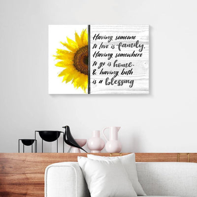 BigProStore Canvas Art Prints Having Someone To Love Is Family Sunflower Wood Frame Canvas Dorm Room Canvas 18" x 12" Canvas