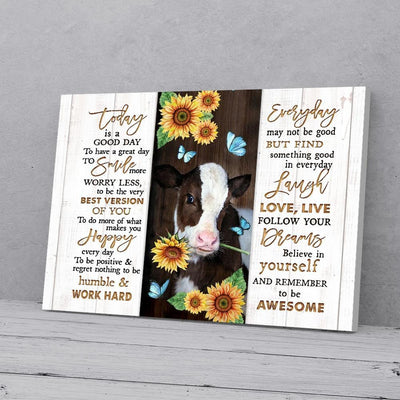 BigProStore Custom Canvas Prints A Good Day Remember To Be Awesome Sunflower Cow Canvas Wall Decor At Home 18" x 12" Canvas