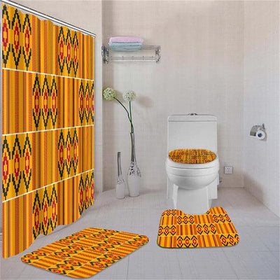 BigProStore Abstract African Print Seamless Pattern Shower Curtain Set 4pcs Cool Afrocentric Bathroom Decor BPS3500 Standard (180x180cm | 72x72in) Bathroom Sets